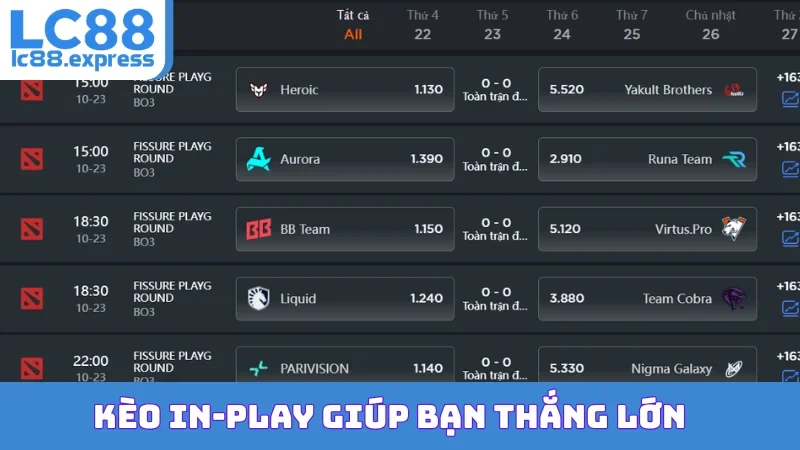 Kèo In-play giúp bạn thắng lớn